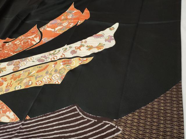 平和屋着物●豪華振袖・長襦袢セット 几帳松宝尽くし文 黒地 金彩 半衿刺繍 正絹 逸品 CABI2866yc