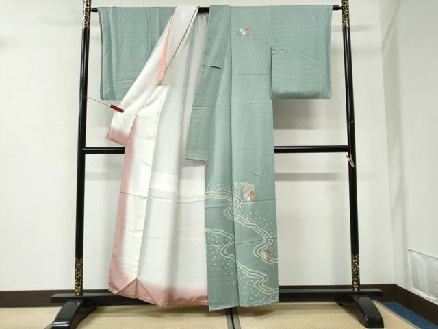 平和屋着物●中国三大刺繍 スワトウ刺繍 訪問着 絞り 道長花蝶文 金糸 正絹 逸品 CABI2868yc