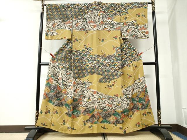 平和屋着物●江戸紅型 五味桂子 訪問着 型染め 立波飛鶴舞花文 鬼しぼ縮緬 正絹 逸品 CABI2871yc
