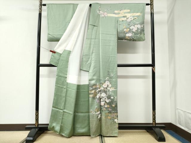 平和屋着物●訪問着 エ霞菊花文 暈し染め 金彩 正絹 逸品 CABI2876yc