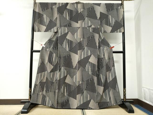 平和屋着物●上質な小紋 切嵌文 黒地 正絹 逸品 CABI2878yc