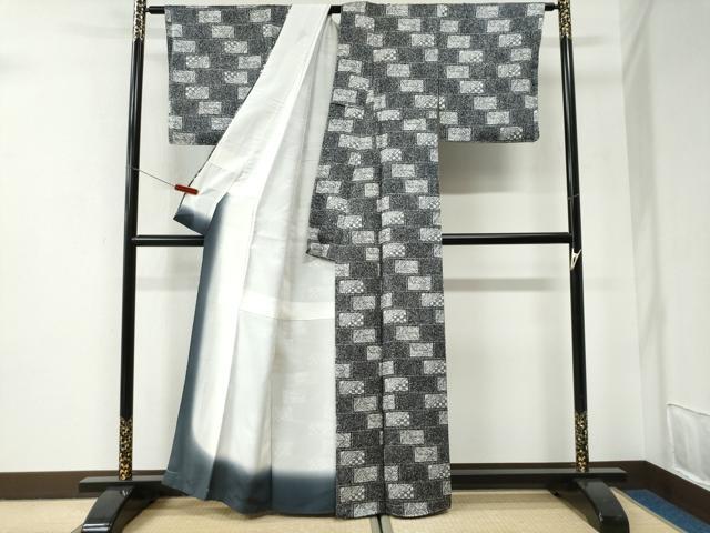 平和屋着物●上質な小紋 短冊吉祥文 たたき染め 黒地 正絹 逸品 未使用 CABI2879yc