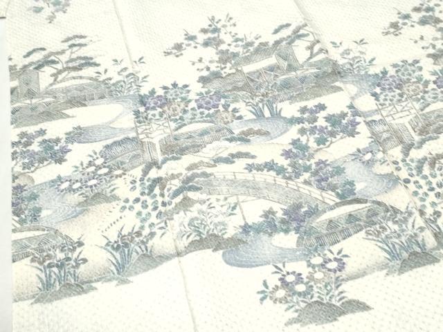 平和屋着物●訪問着 総絞り 渡り橋浜松草花文 正絹 逸品 CABI2884yc