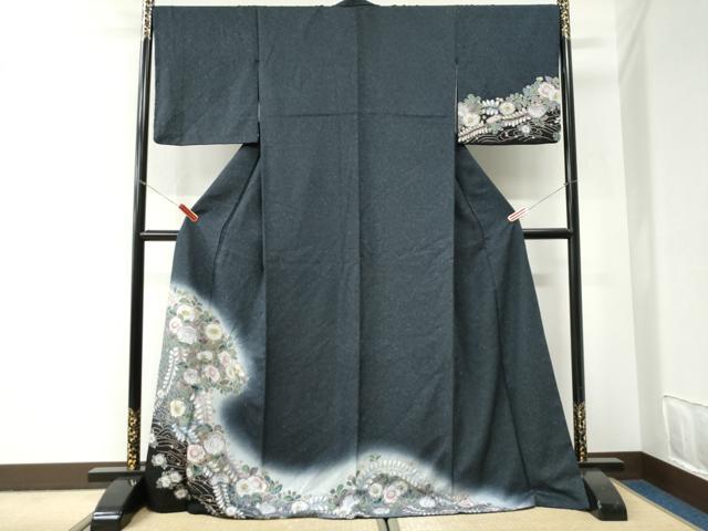 平和屋着物●訪問着 辻が花 暈し染め 銀通し地 ロング丈 正絹 逸品 CABI2891yc