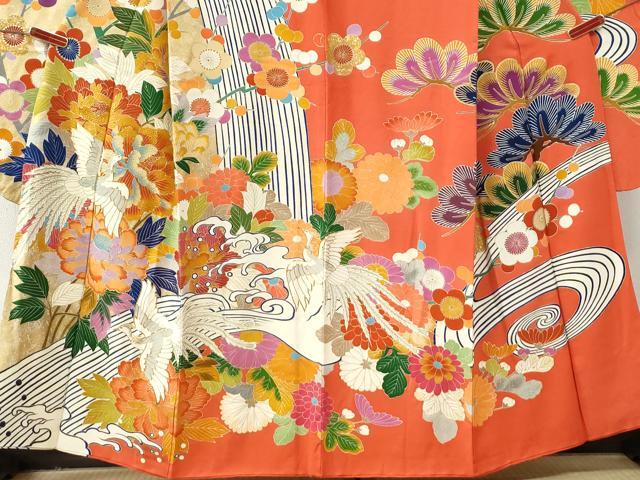 平和屋着物●豪華振袖 駒刺繍 立波鳳凰牡丹花文 金彩 正絹 逸品 CABI2894yc