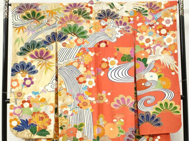 平和屋着物●豪華振袖 駒刺繍 立波鳳凰牡丹花文 金彩 正絹 逸品 CABI2894yc