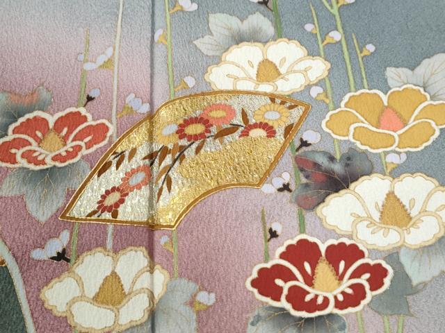 平和屋着物●訪問着 籬地紙草花文 暈し染め 金彩 正絹 逸品 CABI2897yc