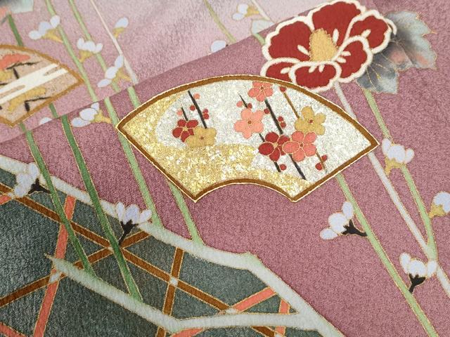 平和屋着物●訪問着 籬地紙草花文 暈し染め 金彩 正絹 逸品 CABI2897yc
