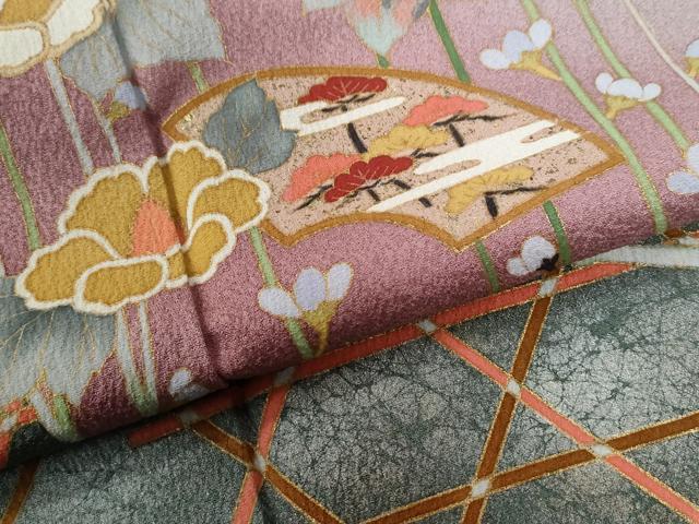平和屋着物●訪問着 籬地紙草花文 暈し染め 金彩 正絹 逸品 CABI2897yc