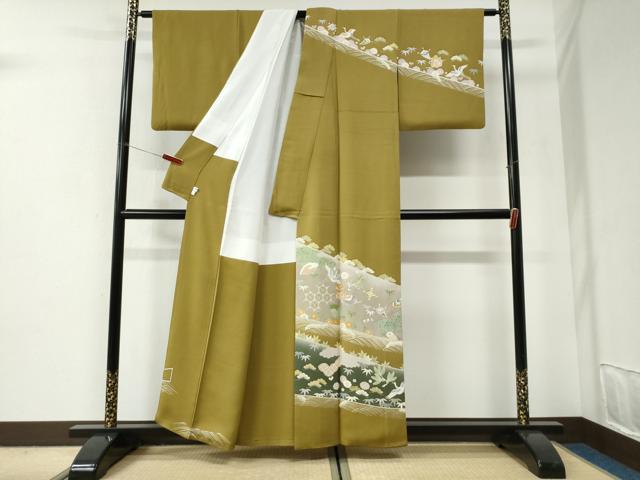 平和屋着物●訪問着 駒刺繍 飛鶴宝尽くし松竹梅花文 暈し染め 金彩 正絹 逸品 CABI2899yc