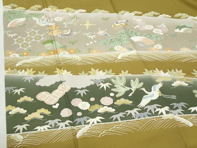 平和屋着物●訪問着 駒刺繍 飛鶴宝尽くし松竹梅花文 暈し染め 金彩 正絹 逸品 CABI2899yc