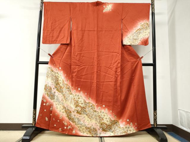 平和屋着物●訪問着 道長更紗花唐草文 暈し染め 金彩 正絹 逸品 CABI2901yc