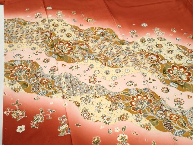 平和屋着物●訪問着 道長更紗花唐草文 暈し染め 金彩 正絹 逸品 CABI2901yc