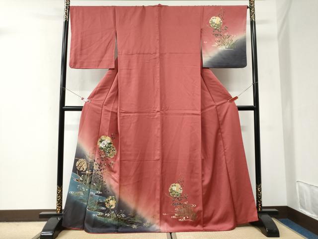 平和屋着物●訪問着 流水雪輪竹垣草花文 暈し染め 金彩 正絹 逸品 CABI2907yc