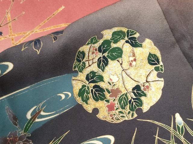 平和屋着物●訪問着 流水雪輪竹垣草花文 暈し染め 金彩 正絹 逸品 CABI2907yc