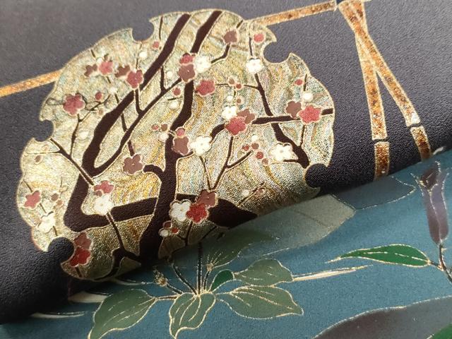 平和屋着物●訪問着 流水雪輪竹垣草花文 暈し染め 金彩 正絹 逸品 CABI2907yc