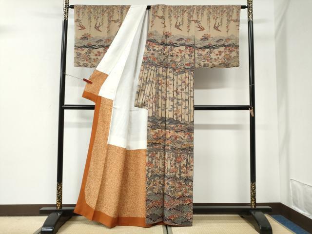 平和屋着物●訪問着 型染め 飛鶴松竹梅花文 正絹 逸品 CABI2911yc