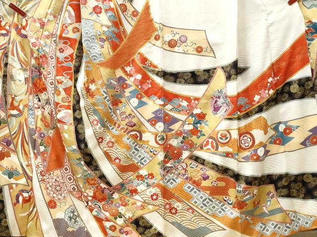 平和屋着物●豪華振袖 駒刺繍 束ね熨斗鳳凰吉祥花車文 金彩 正絹 逸品 CABI2918yc