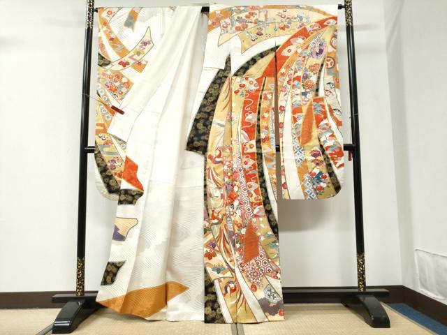 平和屋着物●豪華振袖 駒刺繍 束ね熨斗鳳凰吉祥花車文 金彩 正絹 逸品 CABI2918yc