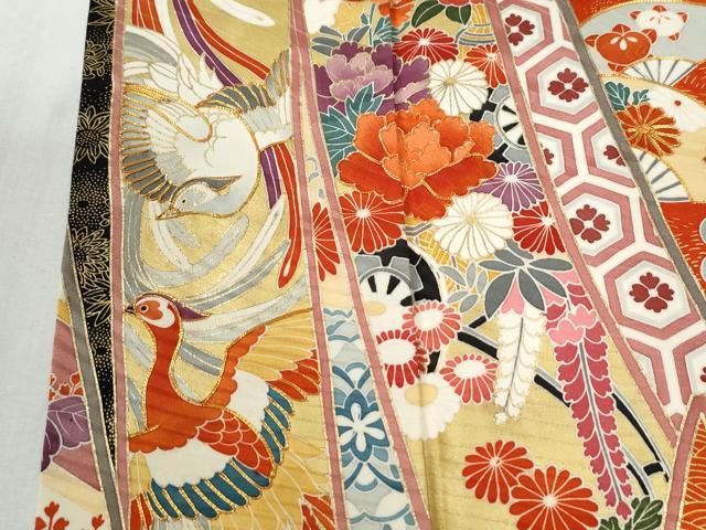 平和屋着物●豪華振袖 駒刺繍 束ね熨斗鳳凰吉祥花車文 金彩 正絹 逸品 CABI2918yc