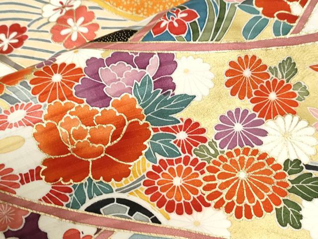 平和屋着物●豪華振袖 駒刺繍 束ね熨斗鳳凰吉祥花車文 金彩 正絹 逸品 CABI2918yc