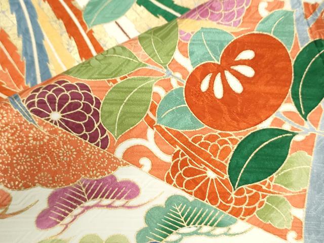 平和屋着物●豪華振袖 駒刺繍 鳳凰枝橘花唐草文 金彩 正絹 逸品 CABI2919yc