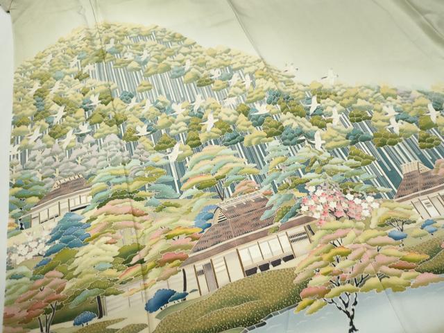 平和屋着物●訪問着 友禅 作家物 樹林飛鳥風景文 暈し染め 正絹 逸品 CABI2921yc