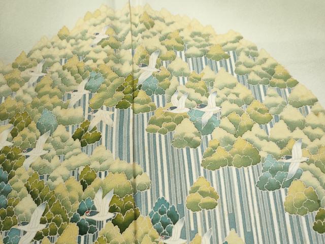 平和屋着物●訪問着 友禅 作家物 樹林飛鳥風景文 暈し染め 正絹 逸品 CABI2921yc