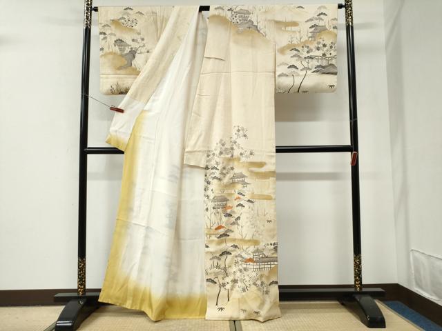 平和屋着物●訪問着 刺繍 雲取りエ霞風景文 金彩 正絹 逸品 CABI2924yc