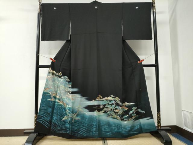 平和屋着物●豪華黒留袖 作家物 霞浜松京風景文 暈し染め 金銀彩 正絹 逸品 未使用 CABI2925yc