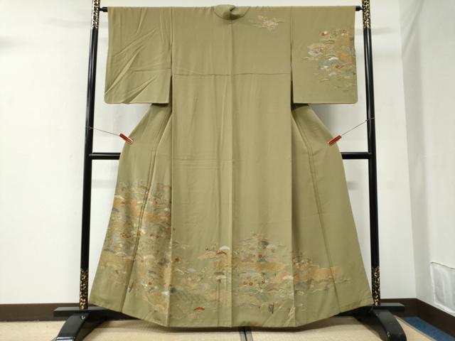 平和屋着物●訪問着 総刺繍 雲取り地紙御所車松竹梅花文 金糸 正絹 逸品 CABI2928yc