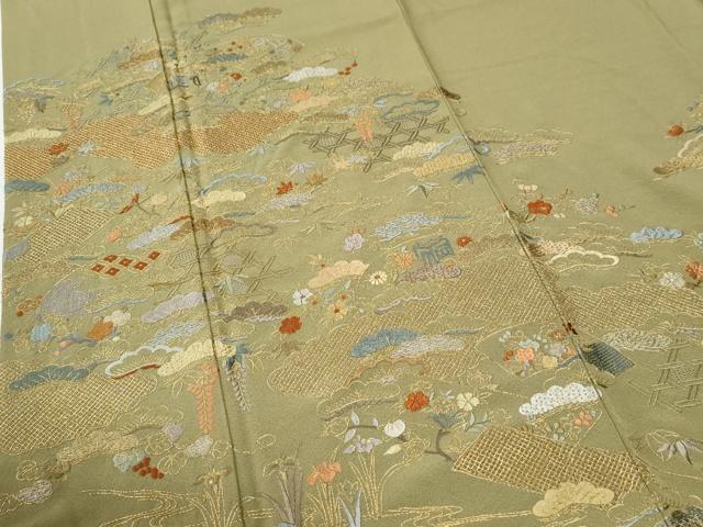 平和屋着物●訪問着 総刺繍 雲取り地紙御所車松竹梅花文 金糸 正絹 逸品 CABI2928yc