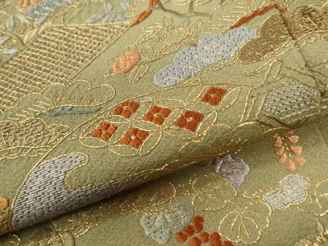平和屋着物●訪問着 総刺繍 雲取り地紙御所車松竹梅花文 金糸 正絹 逸品 CABI2928yc