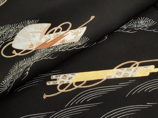 平和屋着物●訪問着 駒刺繍 源氏香 文箱浜松短冊吉祥文 黒地 金彩 ロング丈 正絹 逸品 未使用 CABI2929yc