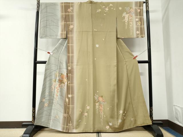 平和屋着物●訪問着 駒刺繍 草花文 暈し染め 金彩 正絹 逸品 CABI2936yc