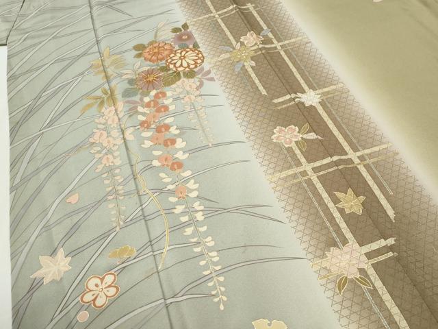 平和屋着物●訪問着 駒刺繍 草花文 暈し染め 金彩 正絹 逸品 CABI2936yc