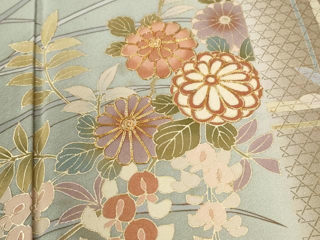 平和屋着物●訪問着 駒刺繍 草花文 暈し染め 金彩 正絹 逸品 CABI2936yc