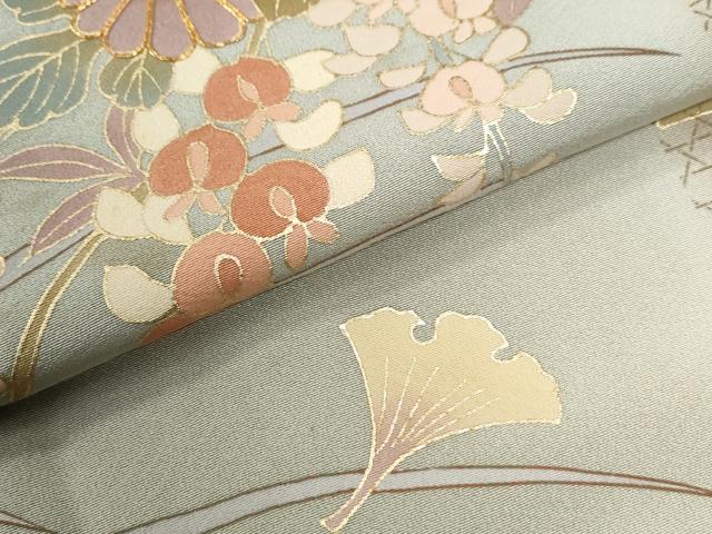平和屋着物●訪問着 駒刺繍 草花文 暈し染め 金彩 正絹 逸品 CABI2936yc