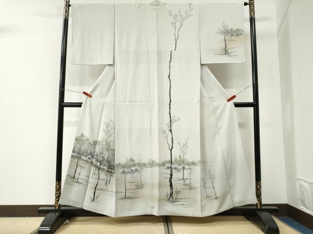 平和屋着物●男性　訪問着　手描き　樹林風景文　暈し染め　正絹　逸品　CABC2494vp 平和屋着物○訪問着 手描き 樹林風景文 暈し染め 正絹 逸品 CABI2946yc