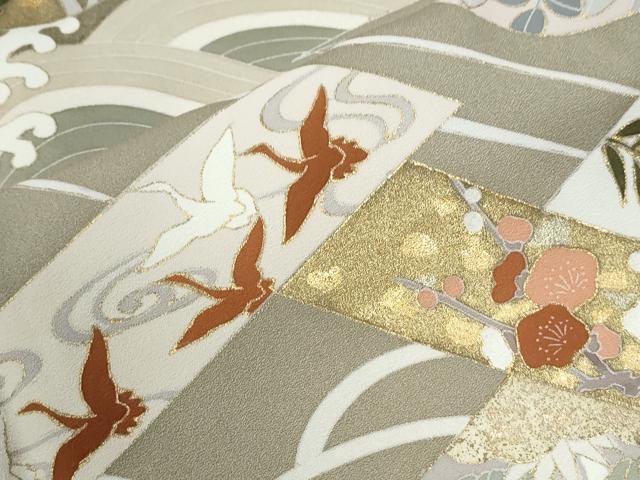 平和屋着物●豪華色留袖 駒刺繍 立波短冊飛鶴草花文 金彩 正絹 逸品 CABI2949yc
