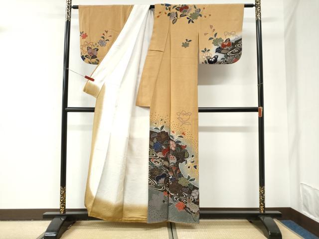 平和屋着物●訪問着 絞り 流水橘花文 金彩 正絹 逸品 CABI2954yc