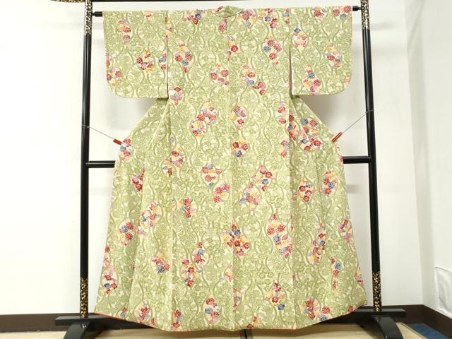 平和屋着物●上質な小紋 よろけ縞草花文 鬼しぼ縮緬 正絹 逸品 CABI2958yc