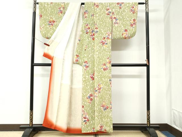平和屋着物●上質な小紋 よろけ縞草花文 鬼しぼ縮緬 正絹 逸品 CABI2958yc