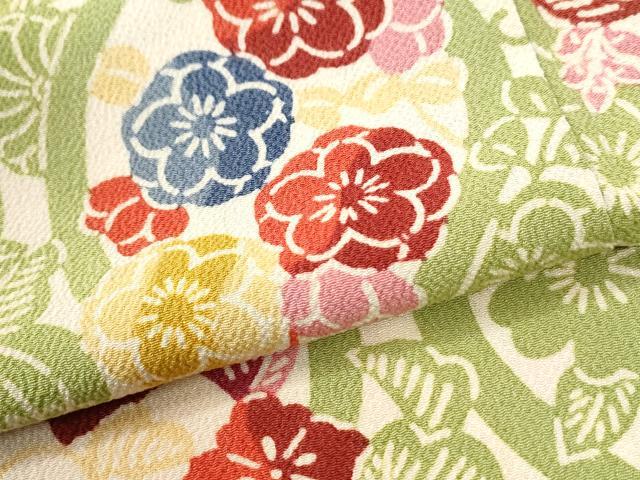 平和屋着物●上質な小紋 よろけ縞草花文 鬼しぼ縮緬 正絹 逸品 CABI2958yc