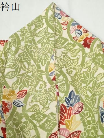 平和屋着物●上質な小紋 よろけ縞草花文 鬼しぼ縮緬 正絹 逸品 CABI2958yc