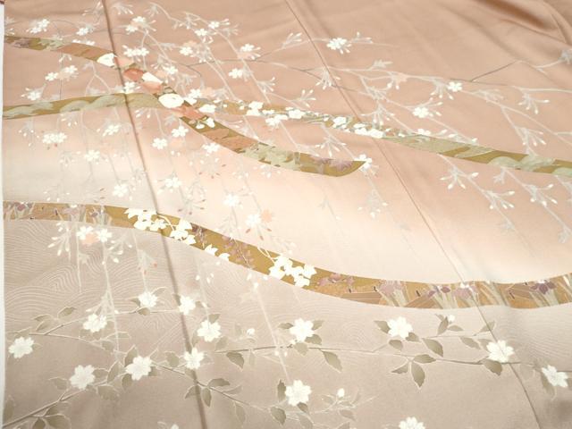 平和屋着物●訪問着 刺繍 鬘帯枝花文 暈し染め 金彩 そごう扱い 正絹 逸品 CABI2965yc