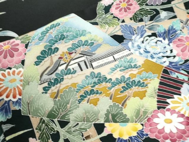 平和屋着物●豪華黒留袖 友禅 作家物 花の詩 正絹 逸品 CABI2967yc