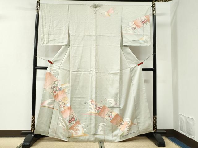 平和屋着物●訪問着 駒刺繍 立波草花文 金彩 正絹 逸品 CABI2981yc