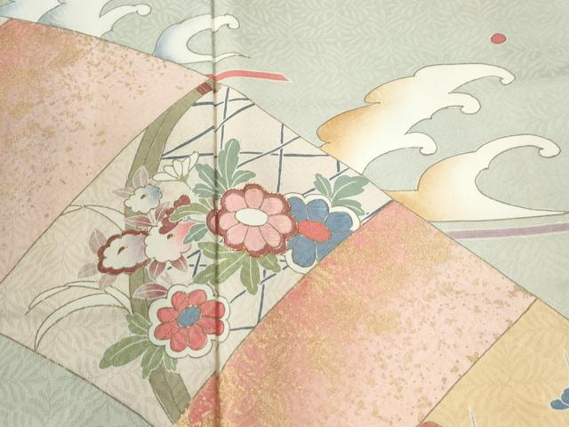 平和屋着物●訪問着 駒刺繍 立波草花文 金彩 正絹 逸品 CABI2981yc