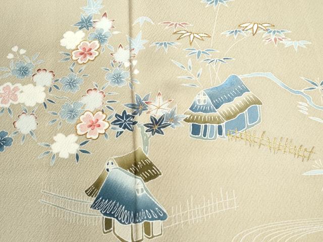 平和屋着物●訪問着 駒刺繍 松竹梅風景文 正絹 逸品 CABI2983yc